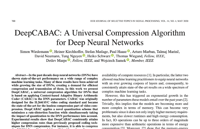 DeepCABAC: A Universal Compression Algorithm for Deep Neural Networks