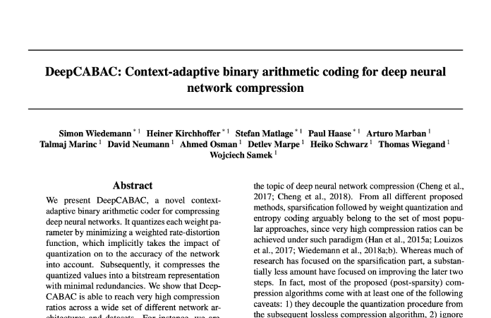 DeepCABAC: Context-adaptive binary arithmetic coding for deep neural network compression