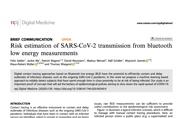 Risk Estimation of SARS-CoV-2 Transmission from Bluetooth Low Energy Measurements